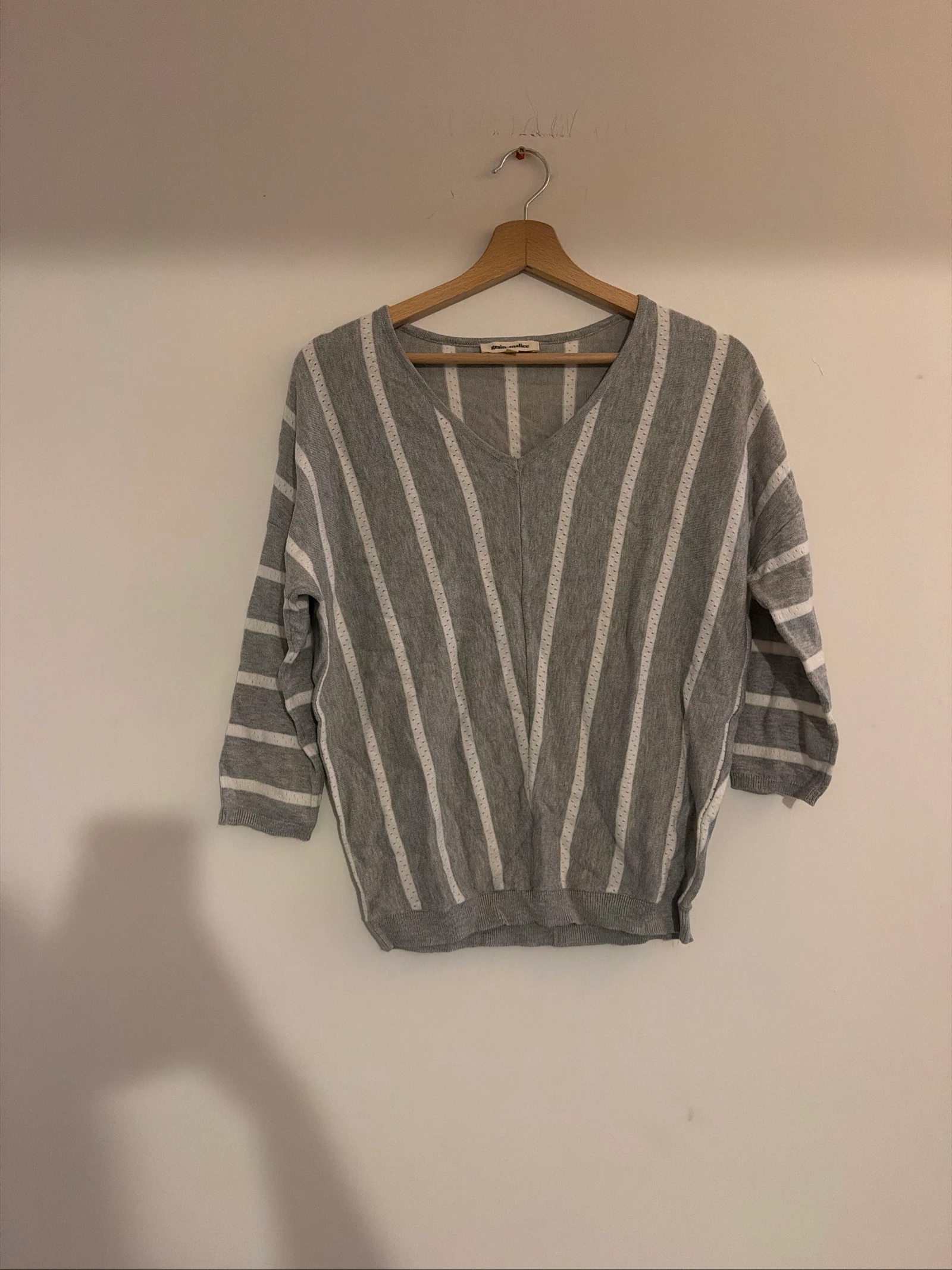 Pull gris rayé blanc femme XS grain de malice très bon état 